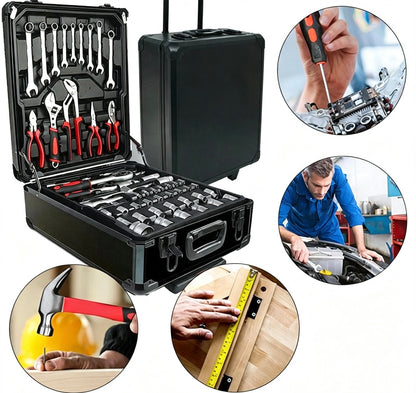 899-Piece All-in-One Wheeled Tool Set with 4-Tier Aluminum Portable Storage Case for Car Repair & Home Projects