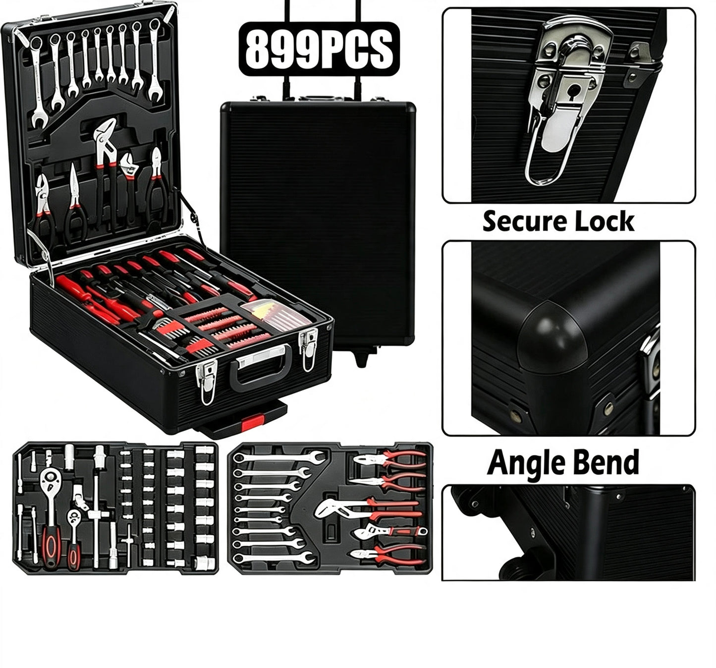 899-Piece All-in-One Wheeled Tool Set with 4-Tier Aluminum Portable Storage Case for Car Repair & Home Projects