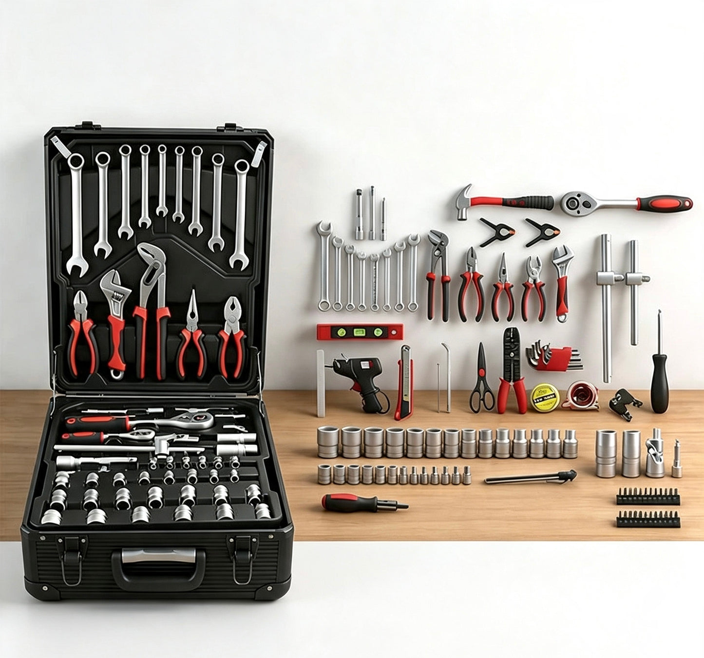 899-Piece All-in-One Wheeled Tool Set with 4-Tier Aluminum Portable Storage Case for Car Repair & Home Projects