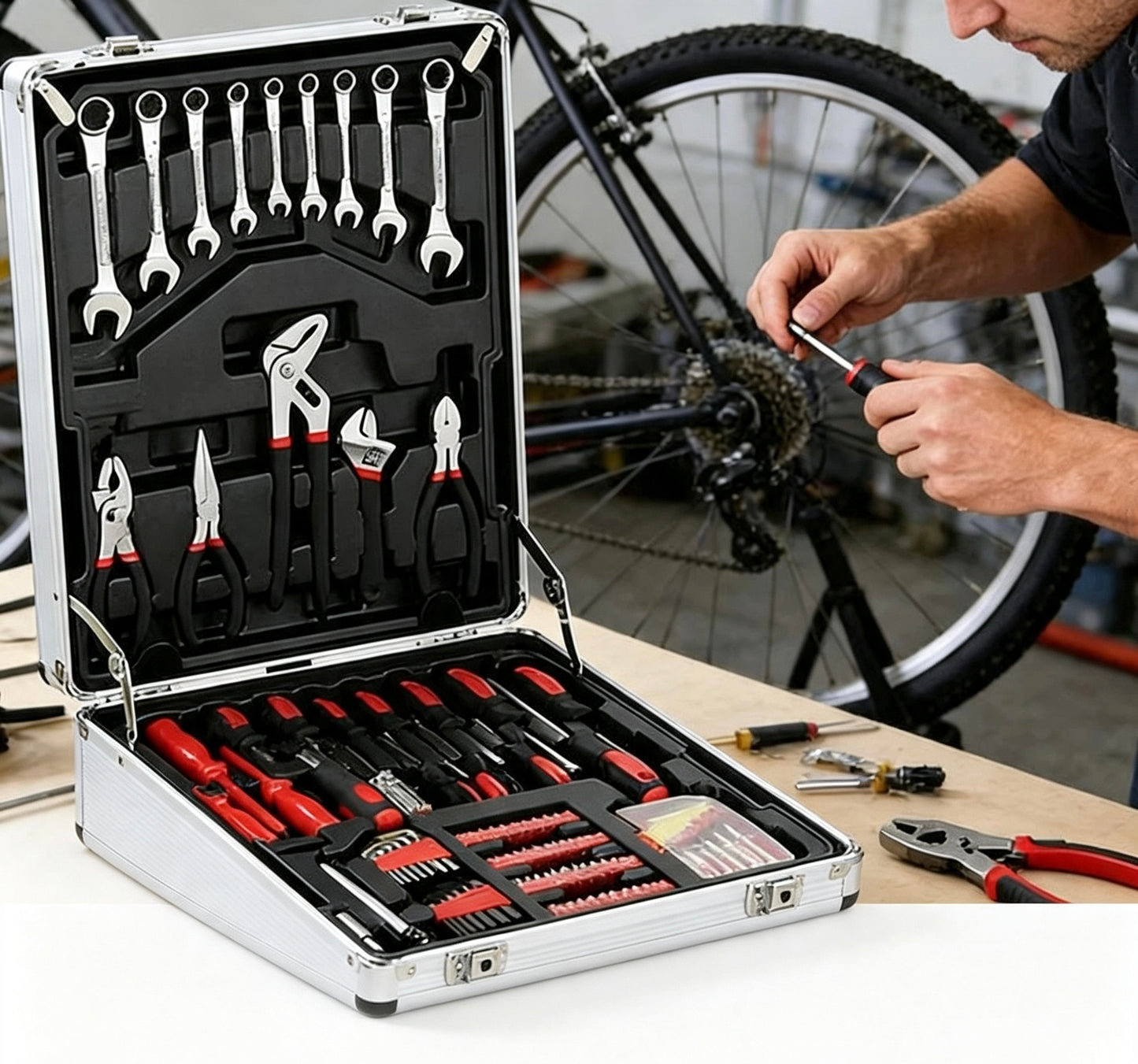 899-Piece All-in-One Wheeled Tool Set with 4-Tier Aluminum Portable Storage Case for Car Repair & Home Projects