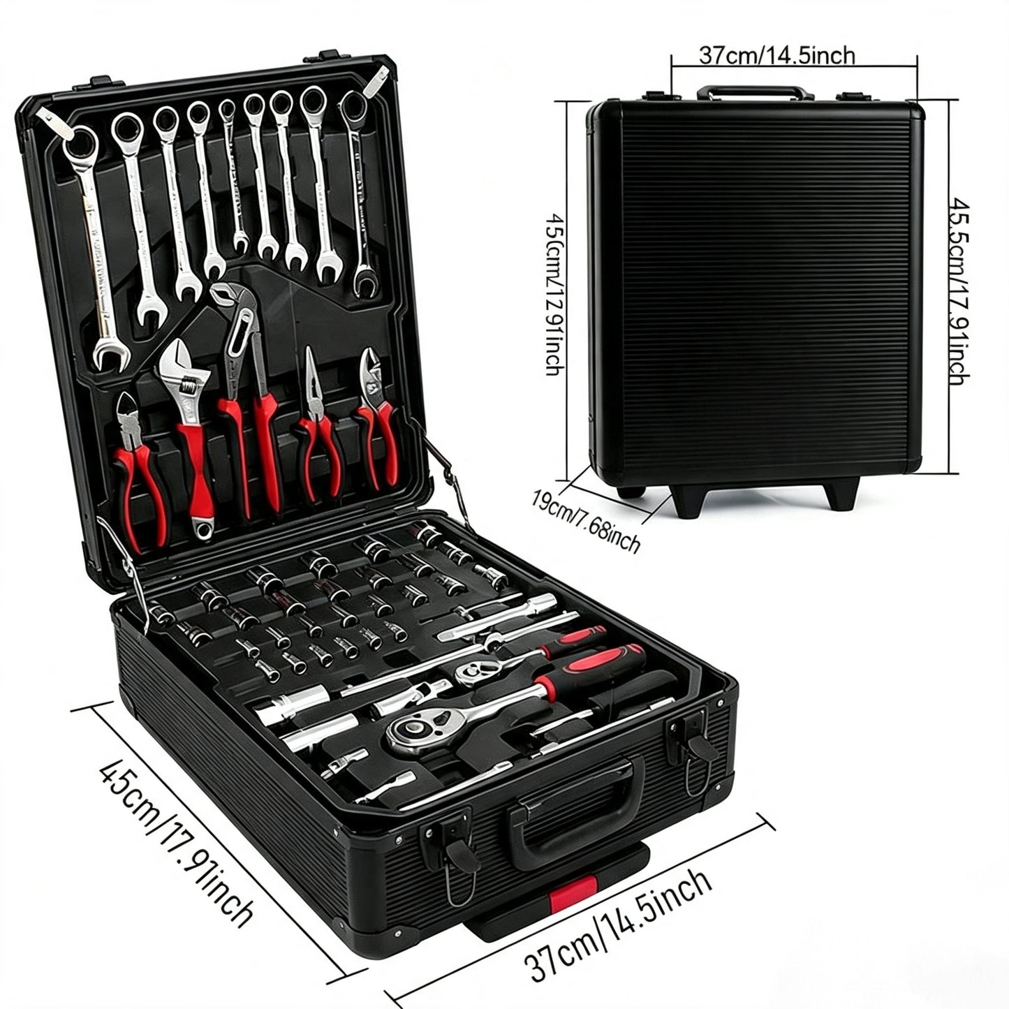 899-Piece All-in-One Wheeled Tool Set with 4-Tier Aluminum Portable Storage Case for Car Repair & Home Projects