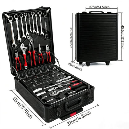 899-Piece All-in-One Wheeled Tool Set with 4-Tier Aluminum Portable Storage Case for Car Repair & Home Projects
