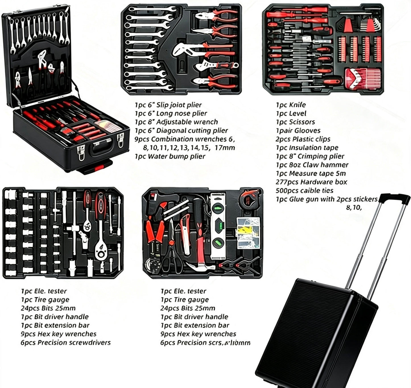 899-Piece All-in-One Wheeled Tool Set with 4-Tier Aluminum Portable Storage Case for Car Repair & Home Projects
